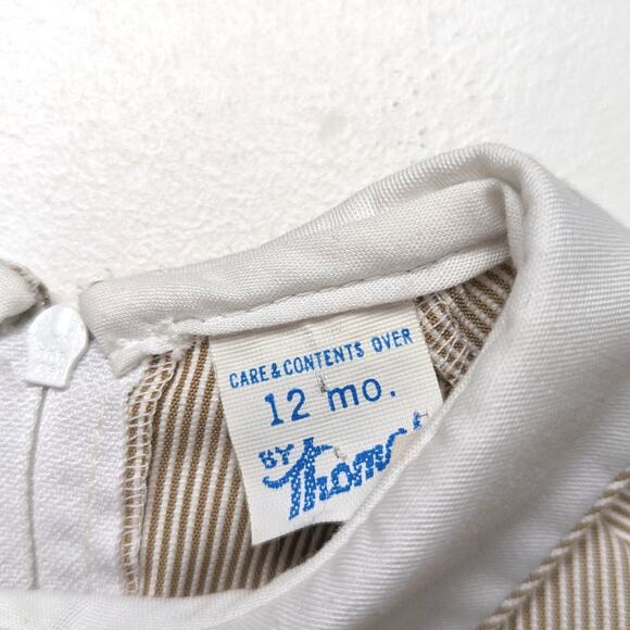 Vintage Thomas Outfit Baby Boys Size 12m Taupe Pin Stripe Swing Jumpsuit - Picture 4 of 4